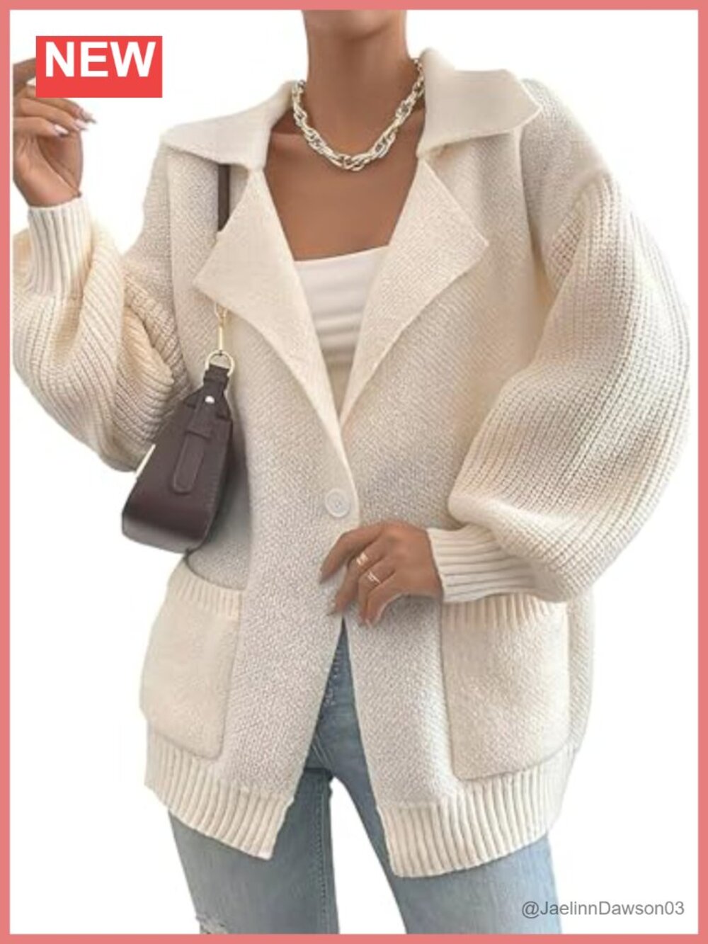 Oversized Cable Knit Cardigan Lantern Sleeve Shawl Lapel Button Acrylic